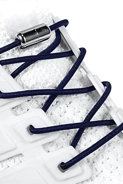 Ayarlanabilir 1 Çift Lacivert Vidalı Kapsül Uçlu Yuvarlak Lastik Pratik Bağcık - Resim 3