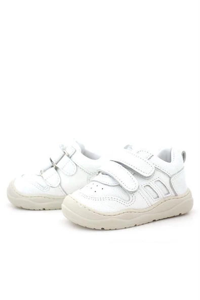 Rakerplus Schaggy Hakiki Deri Beyaz Cırtlı Bebek Spor Ayakkabı - Resim 6