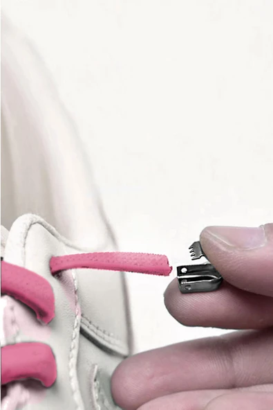 Akıllı Kilitli Ayarlanabilir 1 Çift Fuşya Pembe 6 MM Lastik Pratik Bağcık - 3