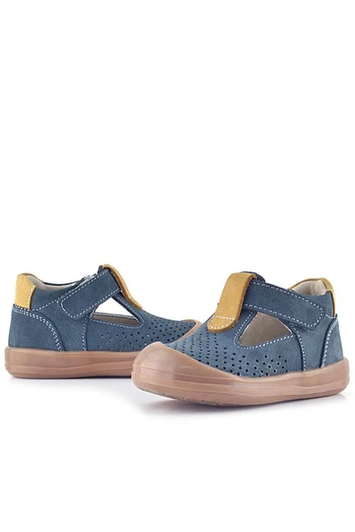 Rakerplus Shaun Hakiki Deri Gri Taba Cırtlı Anatomik Bebek Sandalet - Resim 5