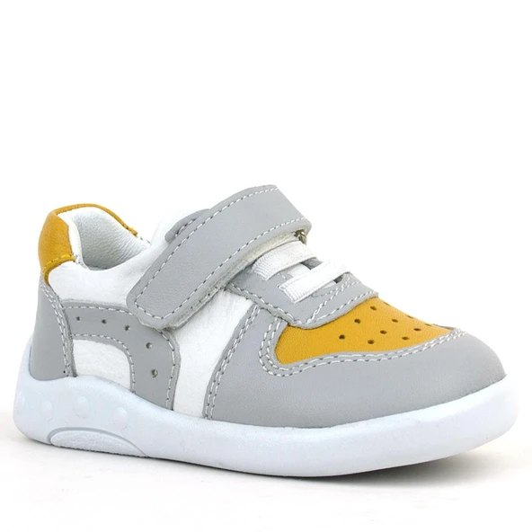 Rakerplus Hakiki Deri Gri Sarı Anatomik Bebek Spor Ayakkabı