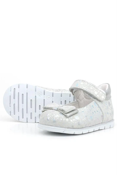 Rakerplus Hakiki Deri Gümüş Desenli Kız Bebek Babet Ayakkabı - Resim 11