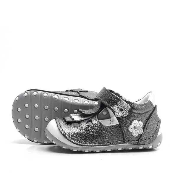 Hakiki Deri Püsküllü Gümüş Cırtlı Yazlık İlk Adım Ayakkabı - Resim 4