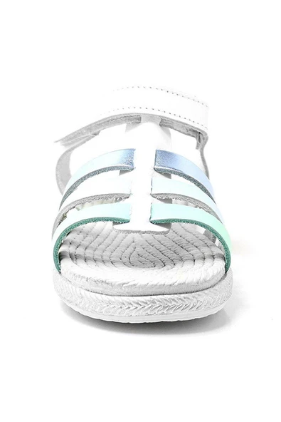 Artico Bellini Vaketa Hakiki Deri Beyaz Mavi Yeşil Kız Bebek Çocuk Sandalet - 4