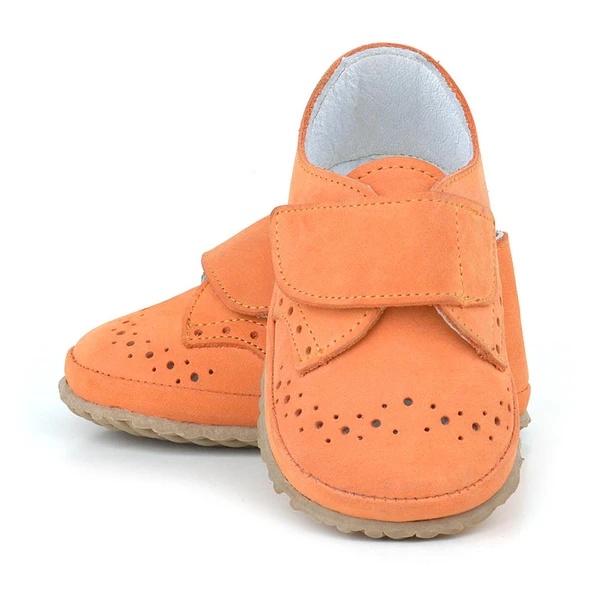 Hakiki Deri Turuncu Cırtlı Bebek Patik Ayakkabı - Resim 7