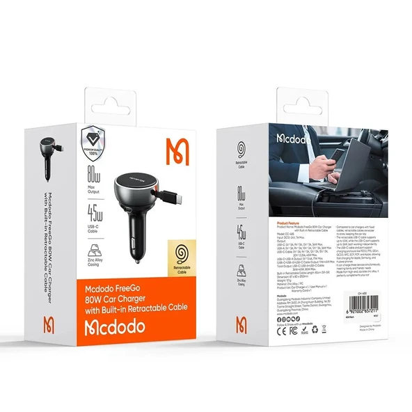 Mcdodo CC-4850 80W Geri Çekilebilir Kablolu Hızlı Araç Çakmak Şarj Cihazı - Resim 5
