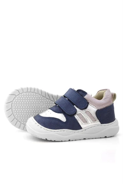 Rakerplus Schaggy Hakiki Deri Simli Lacivert Gümüş Bebek Spor Ayakkabı - Resim 7