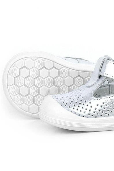 Rakerplus Shaun Hakiki Deri Beyaz Simli Cırtlı Anatomik Bebek Sandalet Ayakkabı - Resim 6