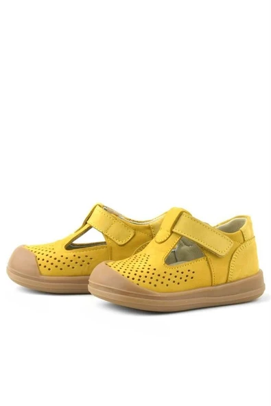 Rakerplus Shaun Hakiki Deri Sarı Cırtlı Anatomik Bebek Sandalet - Resim 6