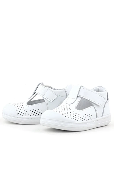 Rakerplus Shaun Hakiki Deri Beyaz Cilt Cırtlı Anatomik Bebek Sandalet - 4
