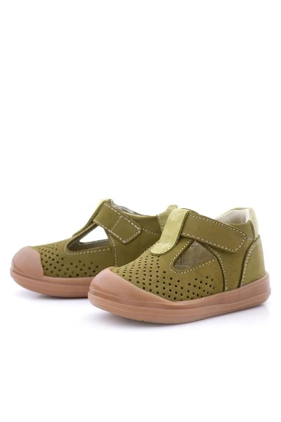 Rakerplus Shaun Hakiki Deri Haki Yeşil Cırtlı Anatomik Bebek Sandalet - Resim 5