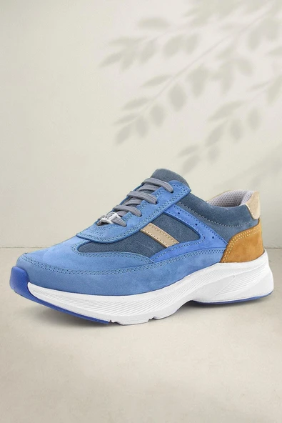 Rakerplus Hakiki Deri Anatomik Mavi Taba Bağcıklı Hafif Çocuk Spor Ayakkabı ürün görseli