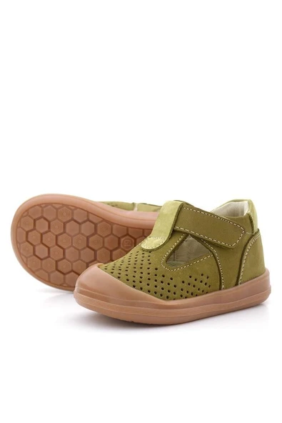 Rakerplus Shaun Hakiki Deri Haki Yeşil Cırtlı Anatomik Bebek Sandalet - Resim 6