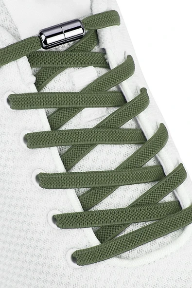 Ayarlanabilir 1 Çift Haki Yeşil Vidalı Kapsül Uçlu 6 MM Lastik Pratik Bağcık - Resim 2