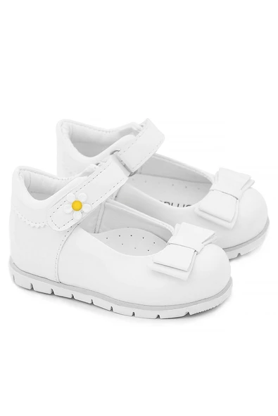 Rakerplus Beyaz Rugan Fiyonklu Papatya Detaylı Kız Bebek Babet Ayakkabı - Resim 9
