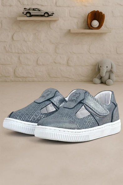 Rakerplus Bheem Hakiki Deri Gümüş Simli Cırtlı Bebek Sneaker Sandalet