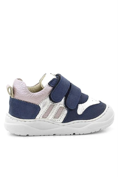 Rakerplus Schaggy Hakiki Deri Simli Lacivert Gümüş Bebek Spor Ayakkabı - Resim 3