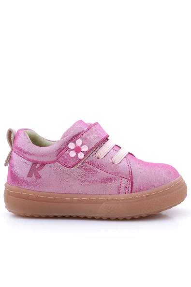 Anatomik Hakiki Deri Yumuşak Pembe Çiçekli Cırtlı Kız Çocuk Ayakkabı - 4