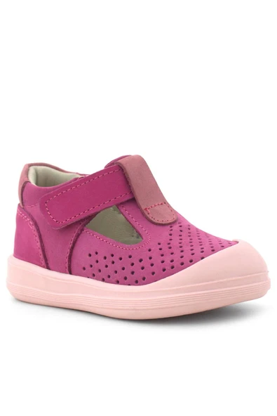 Rakerplus Shaun Hakiki Deri Fuşya Pembe Cırtlı Anatomik Bebek Sandalet