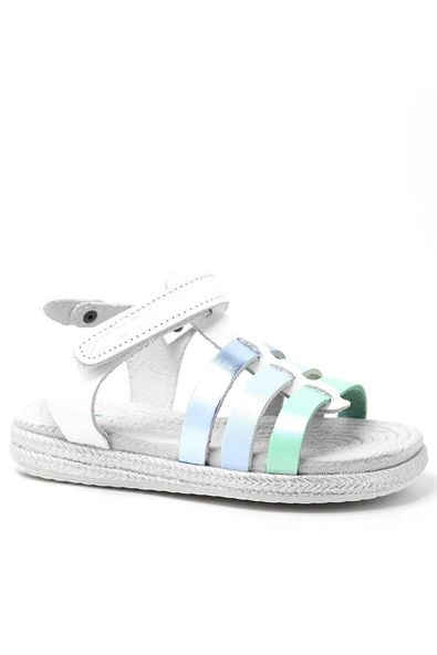 Artico Bellini Vaketa Hakiki Deri Beyaz Mavi Yeşil Kız Bebek Çocuk Sandalet