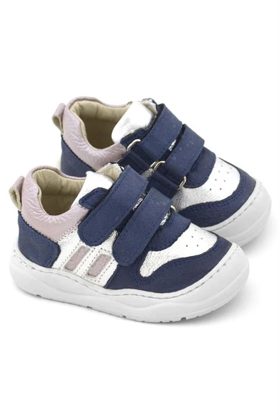 Rakerplus Schaggy Hakiki Deri Simli Lacivert Gümüş Bebek Spor Ayakkabı - Resim 9