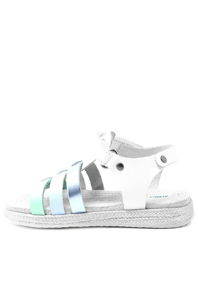 Artico Bellini Vaketa Hakiki Deri Beyaz Mavi Yeşil Kız Bebek Çocuk Sandalet - 3