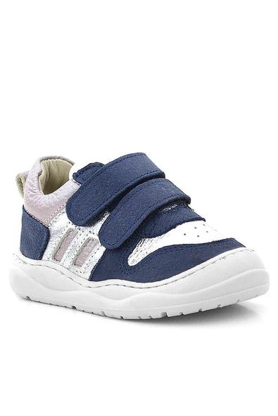 Rakerplus Schaggy Hakiki Deri Simli Lacivert Gümüş Bebek Spor Ayakkabı - Resim 2