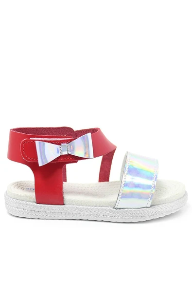 Artico Elenis Hakiki Deri Kırmızı Gümüş Kız Bebek Sandalet - 2