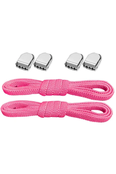 Akıllı Kilitli Ayarlanabilir 1 Çift Fuşya Pembe 6 MM Lastik Pratik Bağcık