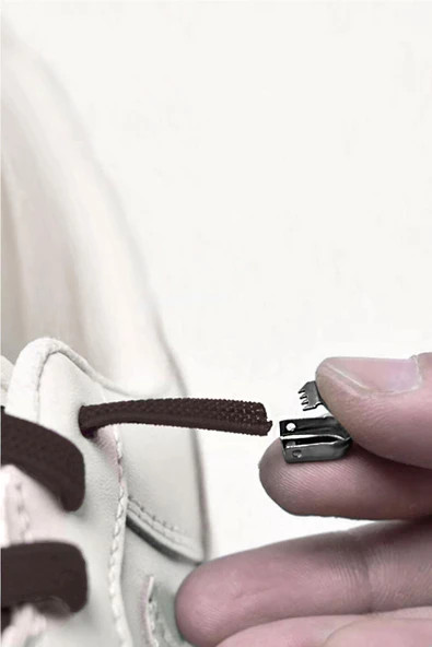 Akıllı Kilitli Ayarlanabilir 1 Çift Kahverengi 6 MM Lastik Pratik Bağcık - Resim 3