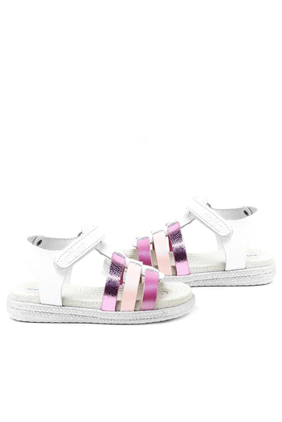 Artico Bellini Vaketa Hakiki Deri Beyaz Fuşya Pembe Kız Bebek Çocuk Sandalet - 7