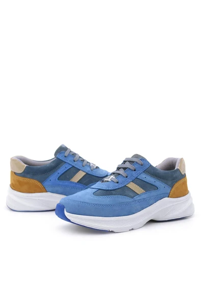 Rakerplus Hakiki Deri Anatomik Mavi Taba Bağcıklı Hafif Çocuk Spor Ayakkabı - Resim 8