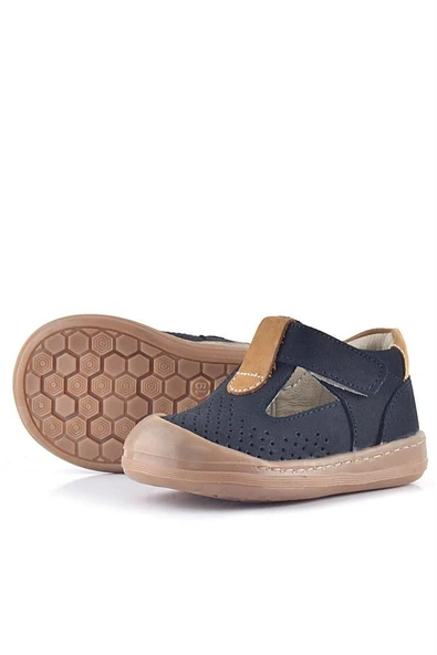 Rakerplus Shaun Hakiki Deri Siyah Taba Cırtlı Anatomik Bebek Sandalet - Resim 6