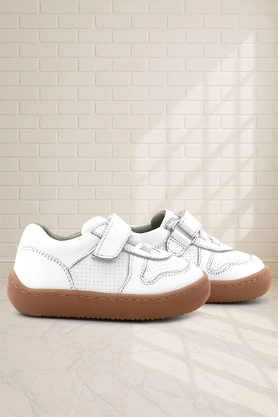 Rakerplus Bob Hakiki Deri Beyaz Barefoot Cırtlı Lastikli Bebek Sneaker Ayakkabı ürün görseli