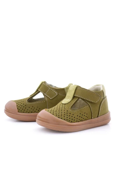 Rakerplus Shaun Hakiki Deri Haki Yeşil Cırtlı Anatomik Bebek Sandalet - 5