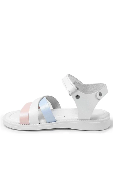 Artico Alexia Hakiki Deri Vaketa Pembe Beyaz Kız Bebek Sandalet - 3