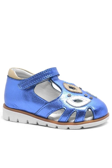 Hakiki Deri Lacivert Rugan Cırtlı Kız Bebek Sandalet