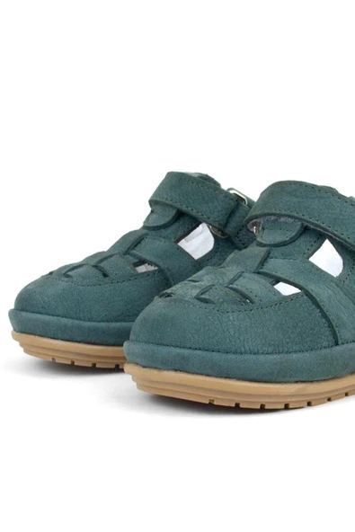 Rakerplus Muppet Hakiki Deri Yeşil Sarı Cırtlı Anatomik Bebek Sandalet Ayakkabı - 7