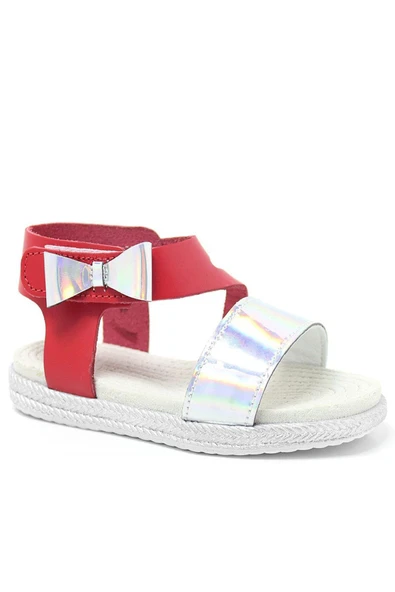 Artico Elenis Hakiki Deri Kırmızı Gümüş Kız Bebek Sandalet