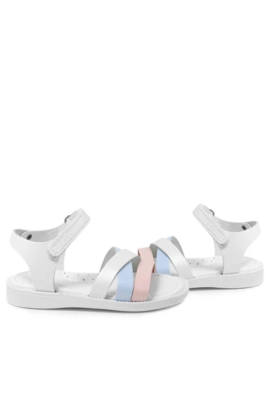 Artico Alexia Hakiki Deri Vaketa Pembe Beyaz Kız Bebek Sandalet - 6