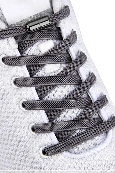 Ayarlanabilir 1 Çift Koyu Gri Vidalı Kapsül Uçlu 6 MM Lastik Pratik Bağcık - Resim 2