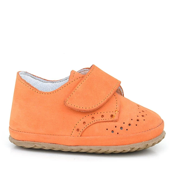 Hakiki Deri Turuncu Cırtlı Bebek Patik Ayakkabı - Resim 5