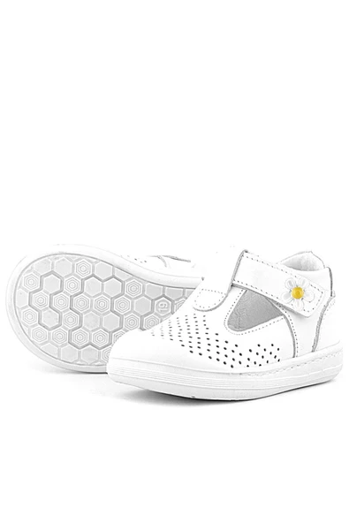 Rakerplus Shaun Hakiki Deri Beyaz Papatya Detaylı Cırtlı Anatomik Bebek Sandalet - 6