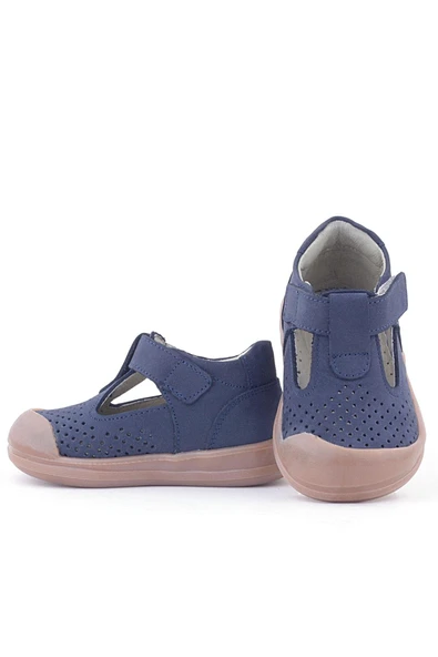 Rakerplus Shaun Hakiki Deri Koyu Lacivert Cırtlı Anatomik Bebek Sandalet - 5