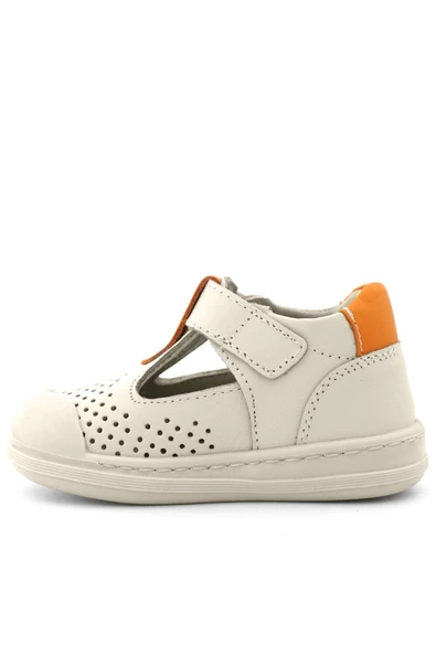 Rakerplus Shaun Hakiki Deri Bej Turuncu Cırtlı Anatomik Bebek Sandalet - 5