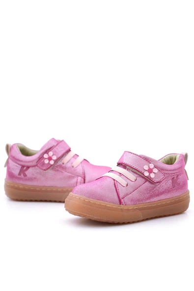Anatomik Hakiki Deri Yumuşak Pembe Çiçekli Cırtlı Kız Çocuk Ayakkabı - 7