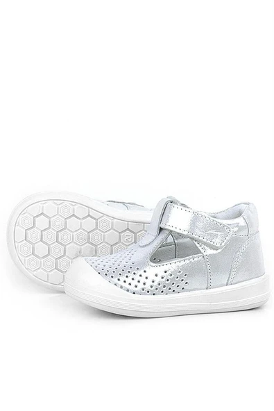 Rakerplus Shaun Hakiki Deri Beyaz Simli Cırtlı Anatomik Bebek Sandalet Ayakkabı - Resim 5