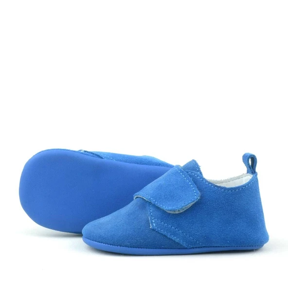 Booba Hakiki Deri Mavi Cırtlı Bebek Patik - 6