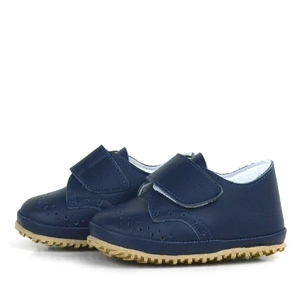 Hakiki Deri Lacivert Cırtlı Bebek Patik Ayakkabı - 4
