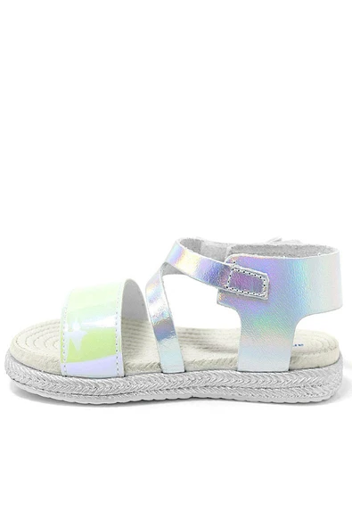 Artico Elenis Hakiki Deri Gümüş Kız Bebek Sandalet - 3